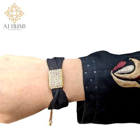 BLACK Georgette Hijab + Watch + Bracelet + Gift Sett