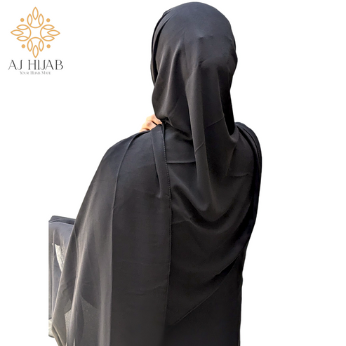 BLACK Georgette Hijab + Watch + Bracelet + Gift Sett