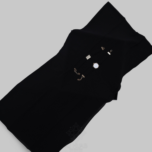 BLACK Georgette Hijab + Watch + Bracelet + Gift Sett