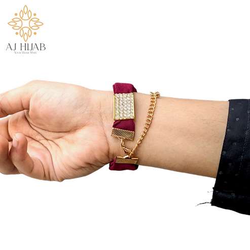 MAHROON Georgette Hijab + Watch + Bracelet + Gift Sett