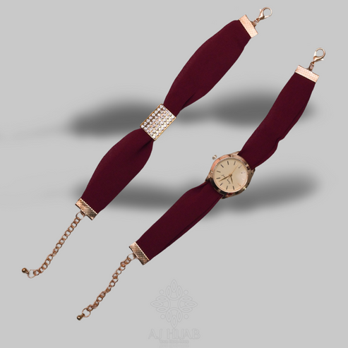 MAHROON Georgette Hijab + Watch + Bracelet + Gift Sett