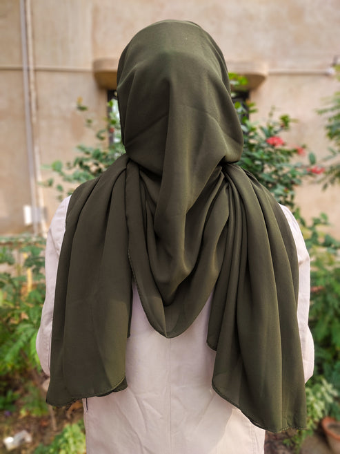 GREEN Georgette Hijab + Watch + Bracelet + Gift Sett