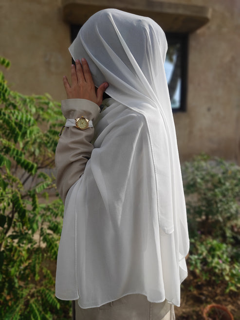 WHITE Georgette Hijab + Watch + Bracelet + Gift Sett